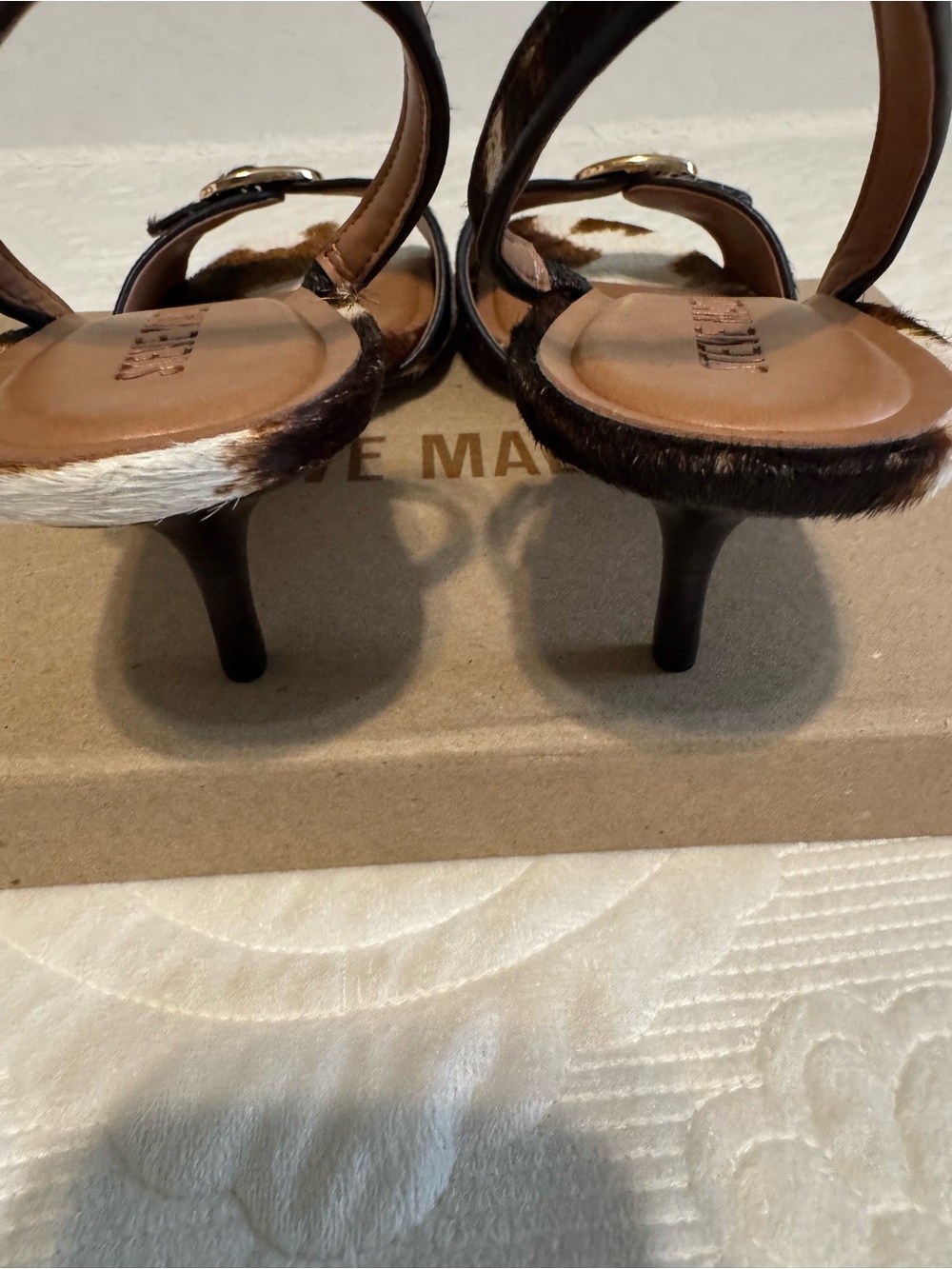 Steve Madden Henrietta-H Cow Print Slingback Kitten Heels with Gold Buckle - Picture 5 of 6